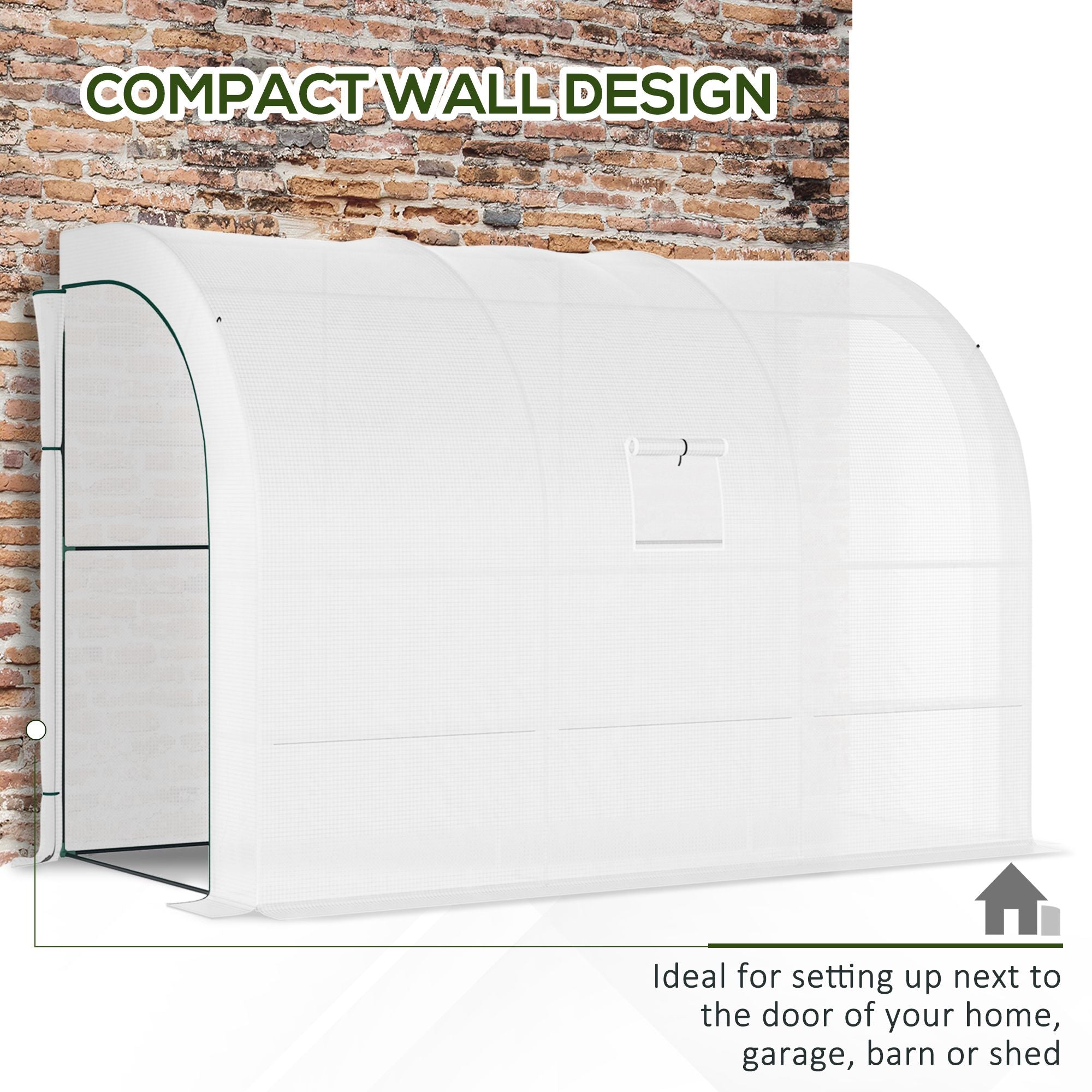 دفيئة زراعية خارجية من نوع Lean-to مع نوافذ وبابين بسحاب، مقاس 10' x 5' x 7'، لون أبيض