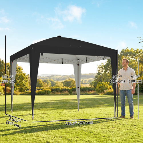 10 x 10 ft Pop Up Canopy Tent with Central Light, UPF 50+ Instant Portable Canopy Shelter with Remote, Black