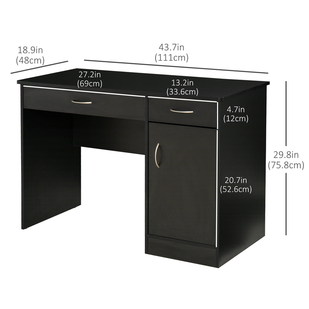 Computer Desk with Storage Drawers, Study Writing Table with Cabinet Adjustable Shelf for Home Office Workstation Bedroom, Black