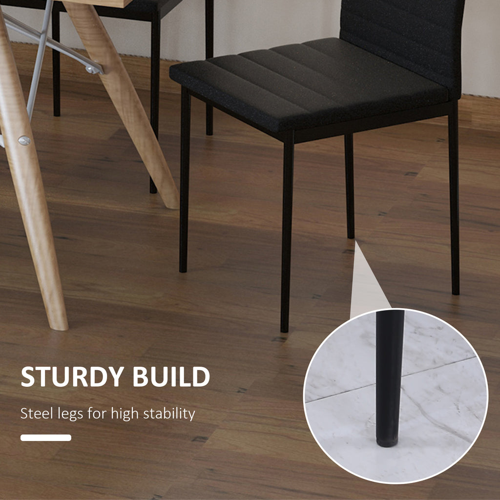 Modern Dining Chairs High Back Upholstered Linen Fabric with Metal Legs for Kitchen Black