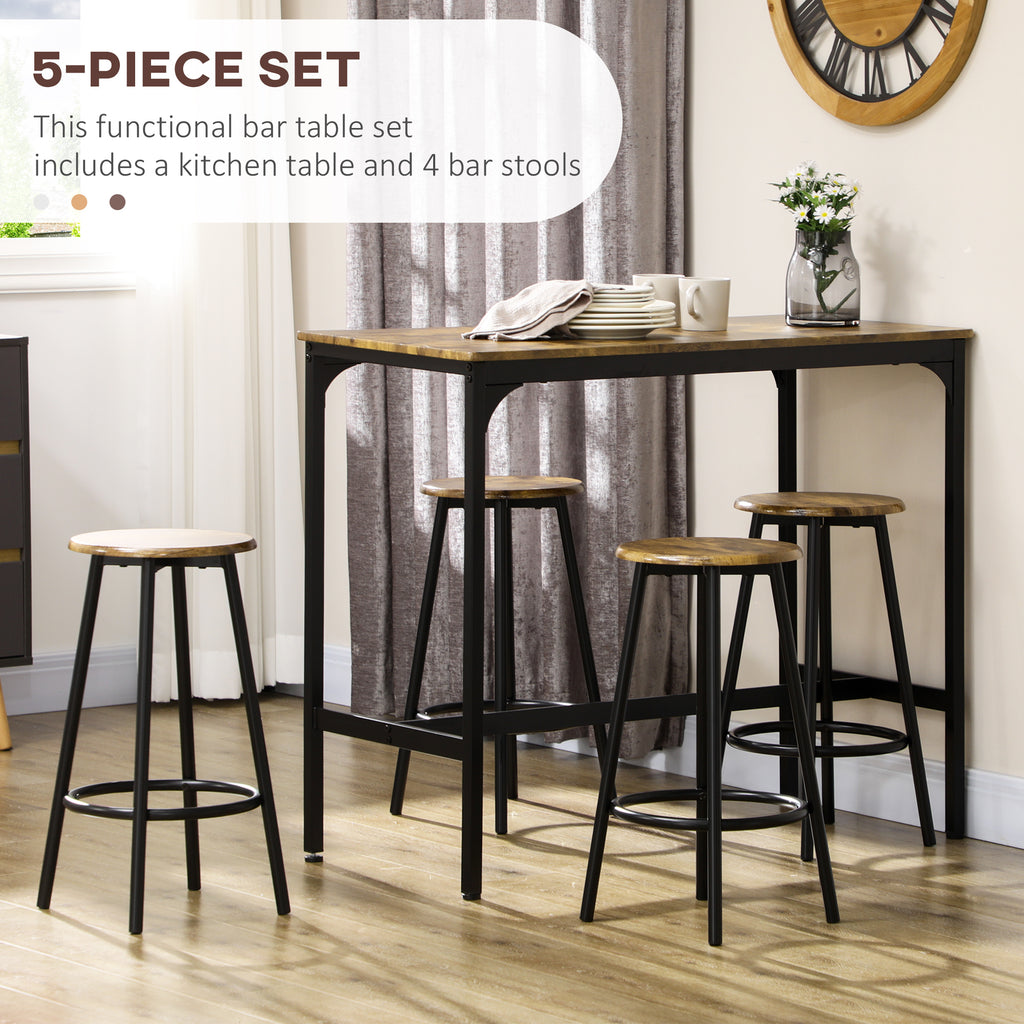 5-Piece Bar Table Set for 4, Industrial Counter Height Bar Table and Chairs for Kitchen, Dining Room, Rustic Brown