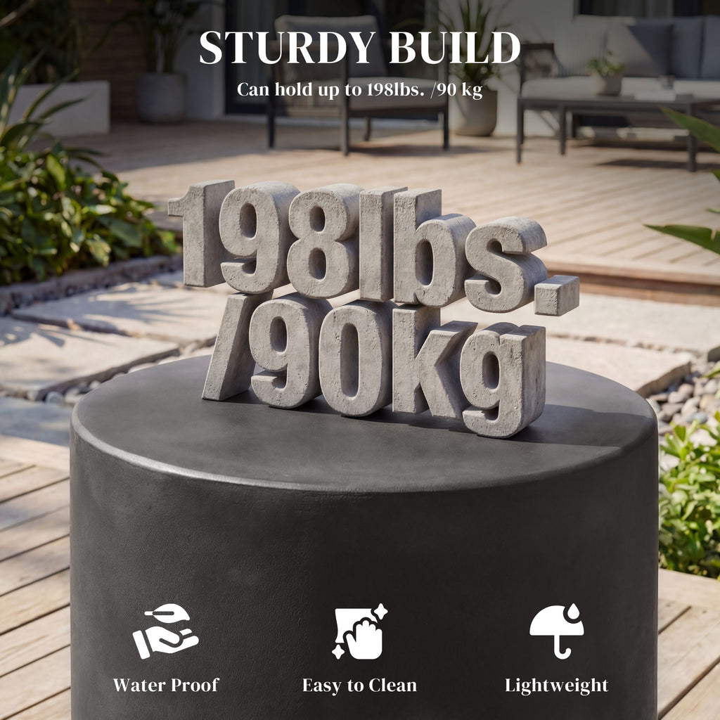 Terrazzo Finish Side Table, 17" Round End Table for Indoor and Outdoor, Charcoal Grey