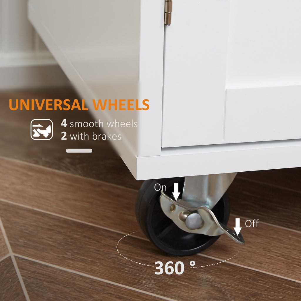 Kitchen Trolley Mobile Kitchen Island on Wheels Serving Cart Wooden Storage w/ Drawer and Towel Bar White