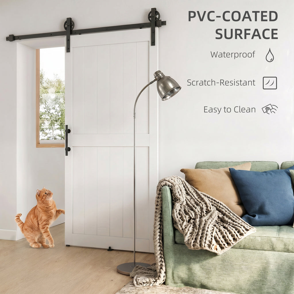 42inx84in Barn Door with 7FT Sliding Door Hardware Kit, Handle, Upgraded Rollers and Floor Guide, Waterproof, White