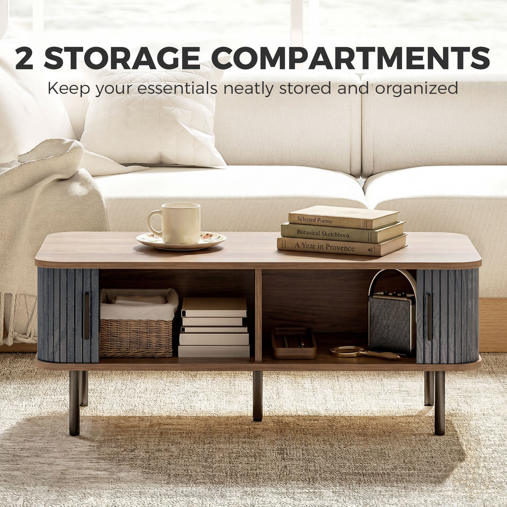 Nordic Side Table ምስ Fluted Tambour ዝንቀሳቐስ ማዕጾታትን ኣስራሓ እግሩን፣ መበሊ ዕቑር ንዘቕርብ ሳንዱቕ ንመቀመጢ ክፍሊ፣ ጸሊም