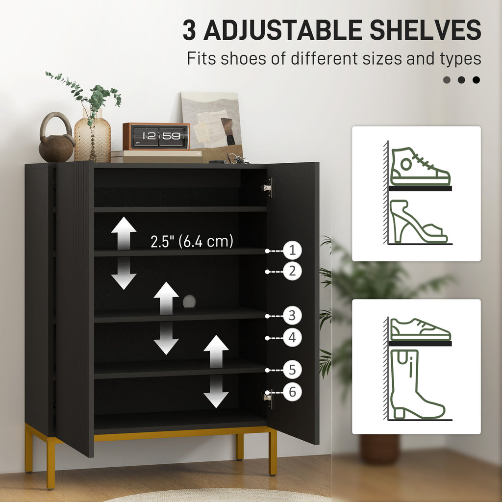 Shoe Storage Cabinet with Adjustable Shelves and Soft-Close Hinges, for 15-20 Pairs of Shoes, White