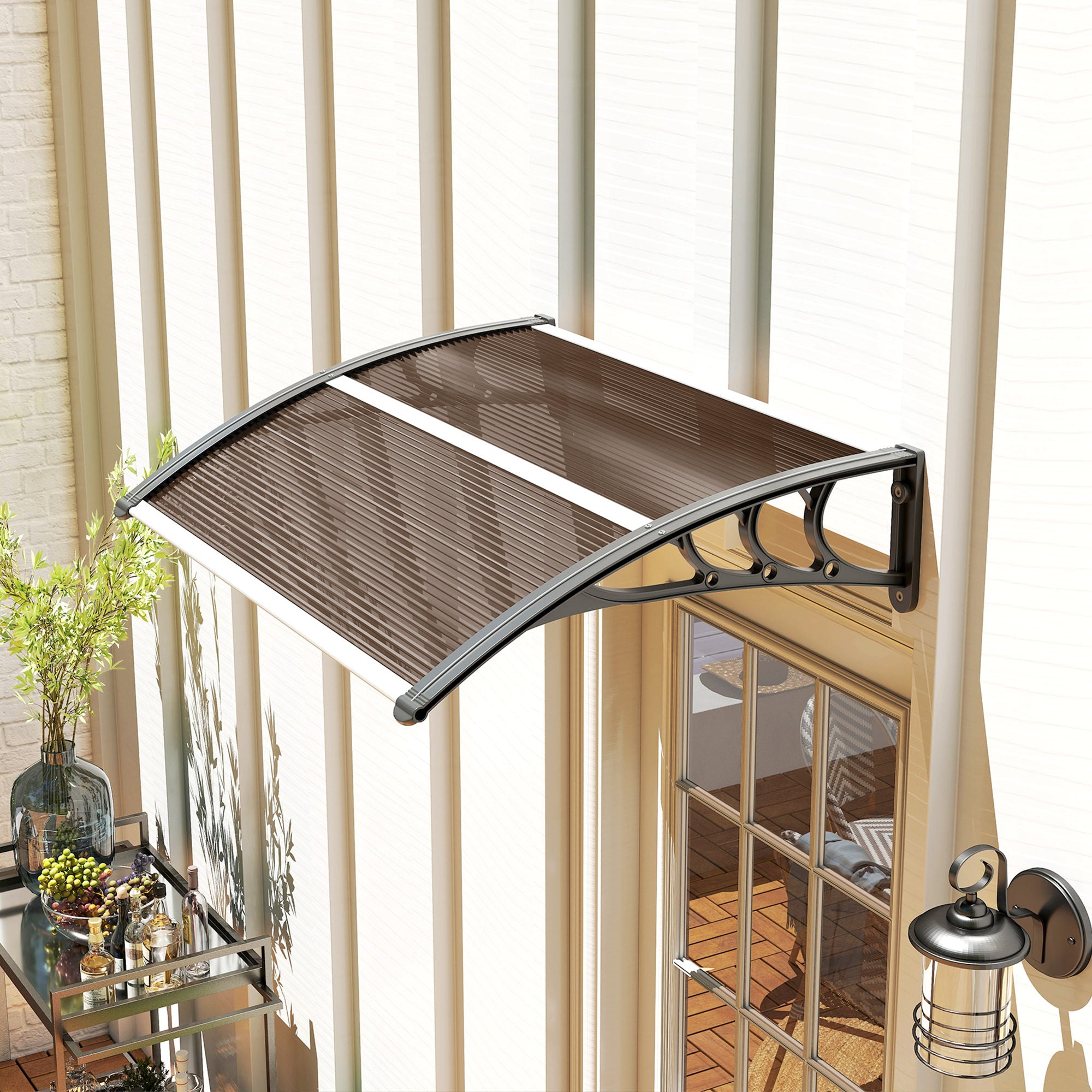 መስኮት ኣውኒንግ ደገ ካኖፒ፣ ፖሊካርቦኔት ከዳን ፓትዮ ኣውኒንግስ፣ 30" x 50"፣ ጻዕዳ