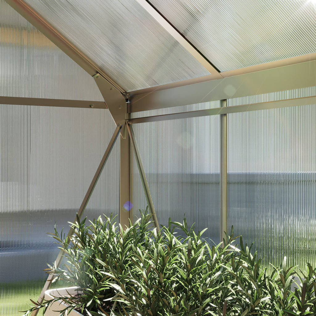 6' x 4' x 6.6' Polycarbonate Greenhouse, Walk-In Green House Kit Garden, Plants Grow, Galvanized Sheet Aluminum Frame with Rain Gutter, Vent and Sliding Door, Silver