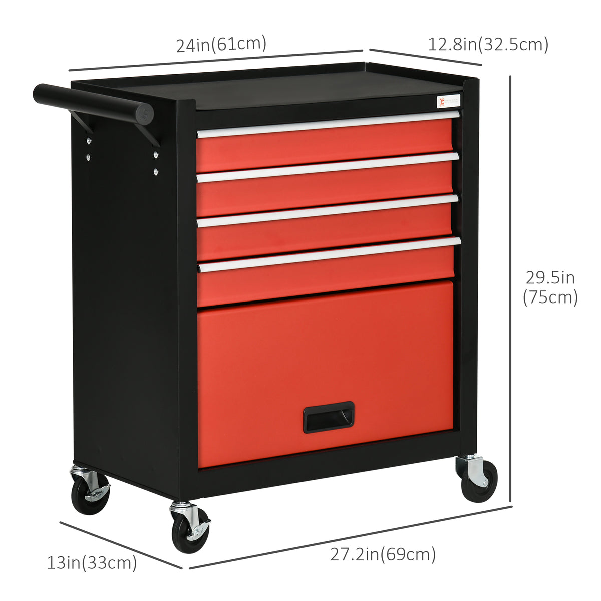 4-Drawer Tool Chest with 4 Wheels, Rolling Tool Box and Storage Cabinet, Portable Tool Organizer for Garage, Red