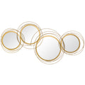 ديكور مرآة الحمام بإطار ذهبي دائري فن جداري معدني منحوتات جدارية معلقة للمنزل، 42.25 بوصة طول × 22 بوصة عرض × 1.5 بوصة ارتفاع، ذهبي