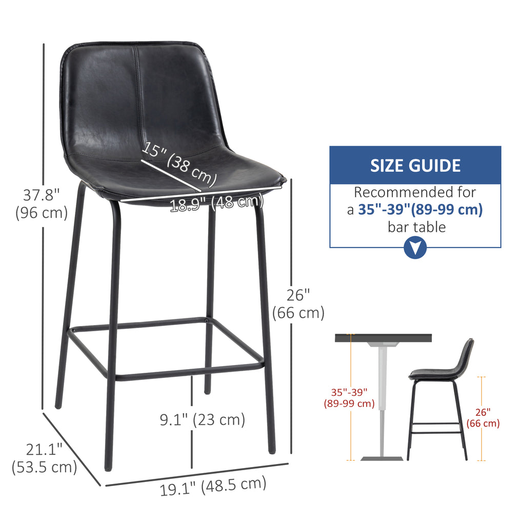Bar Stools Set of 2, Upholstered Counter Height Bar Chairs, Kitchen Stools with Steel Legs