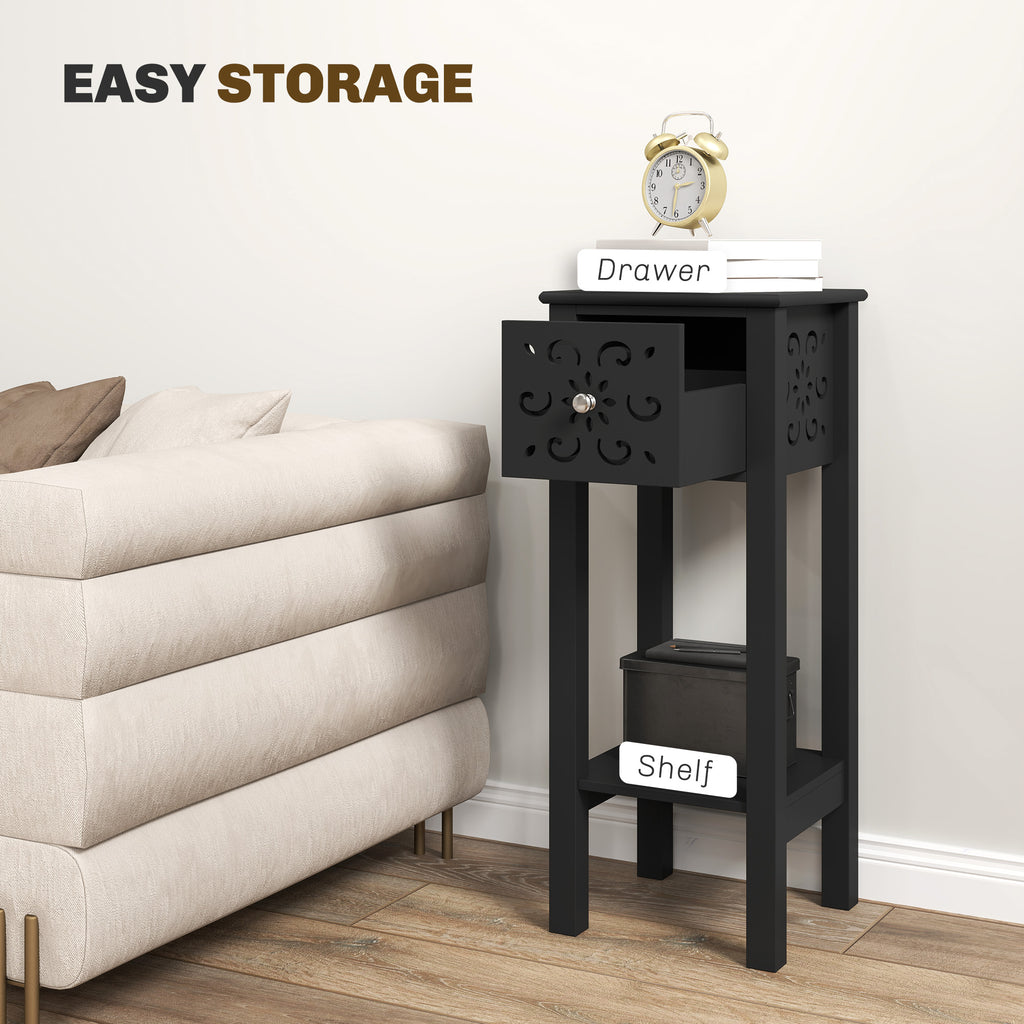Nightstand Set of 2 with Drawer and Open Storage Shelf White
