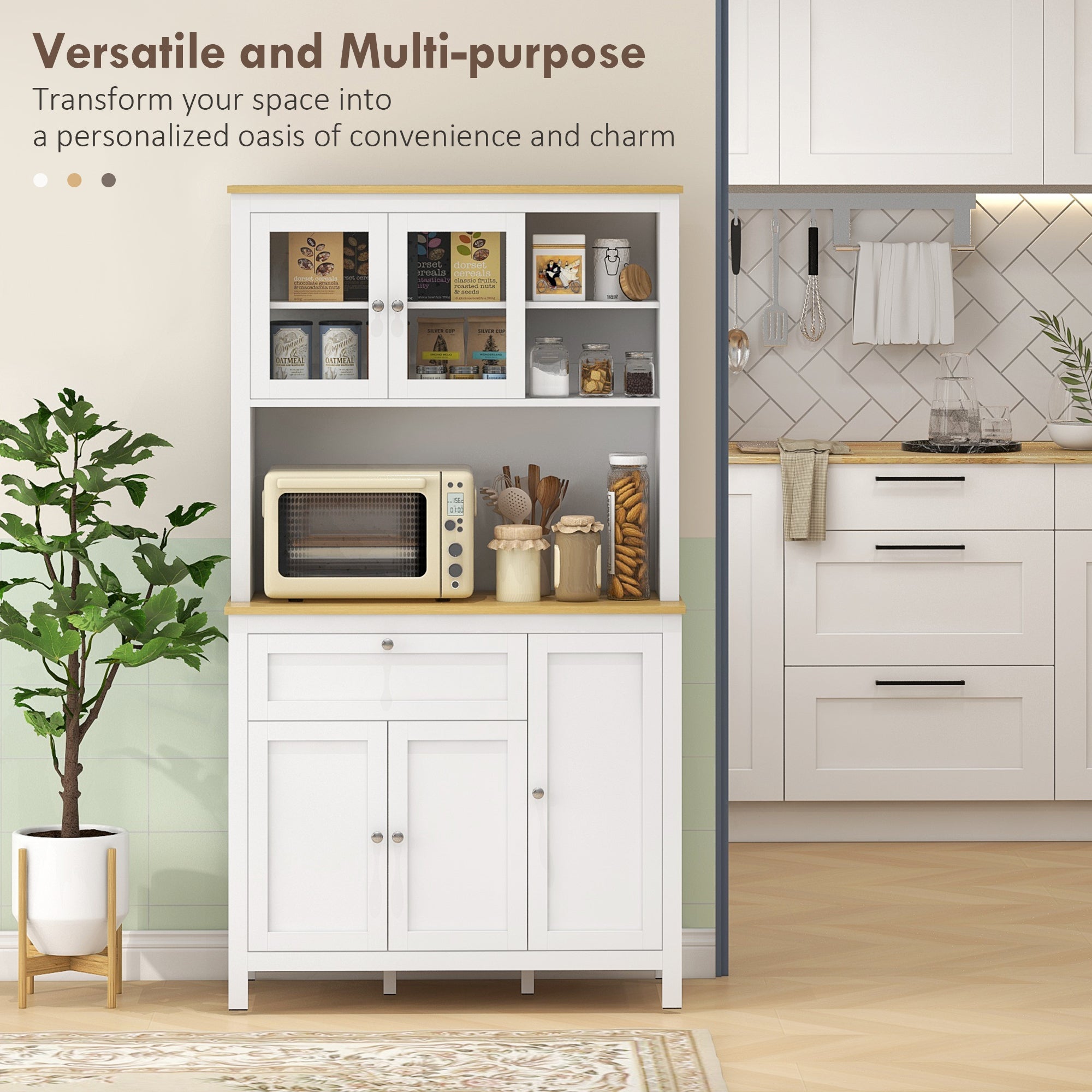 67" 4-Door Kitchen Pantry Cabinet, Freestanding Storage Cabinet Cupboard with Adjustable Shelves, White