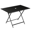 Foldable Outdoor Dining Table with Umbrella Hole, Patio Table for 6 with Glass Top Table, Metal Frame for Garden Lawn Backyard, Black