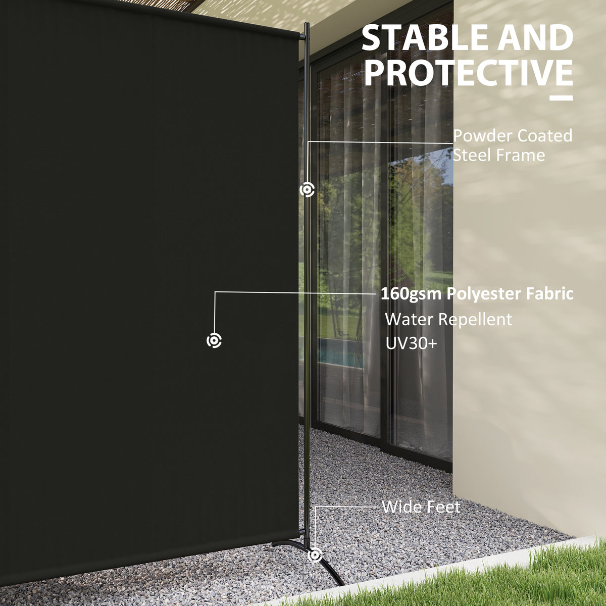 Single Panel Room Divider, UV30+ Privacy Screen, Indoor Outdoor Privacy Panel with Stable Base, Black