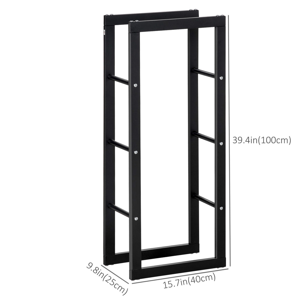 23.6" x 9.8" x 59.1" Firewood Rack Outdoor, Log Holder Fireplace Storage Rack with Handles and 220 lbs. Weight Capacity, Black