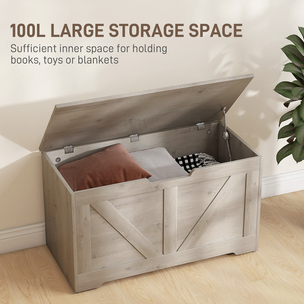 39.4 Inches Storage Chest, Storage Trunk with 2 Safety Hinges for Living Room, Black Wood Grain