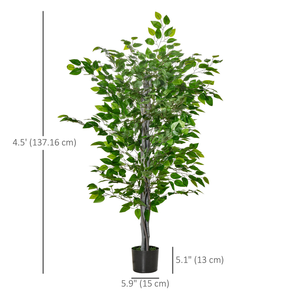 4.5ft Ficus Artificial Plant with Realistic Leaves, Potted Fake Tree for Home Office Indoor Decor, Green
