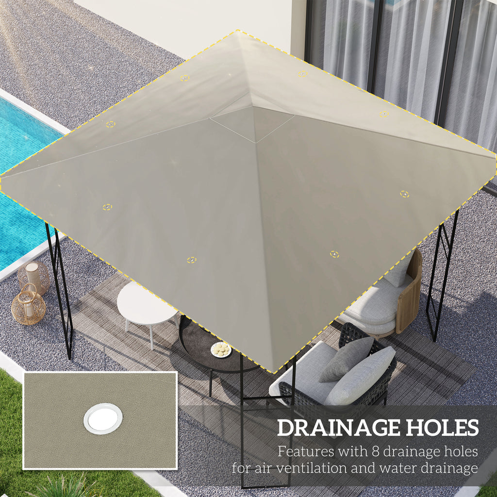 10' x 10' Gazebo Canopy Replacement Cover, 2-Tier Garden Gazebo Roof Replacement, UPF30+, TOP COVER ONLY, Grey