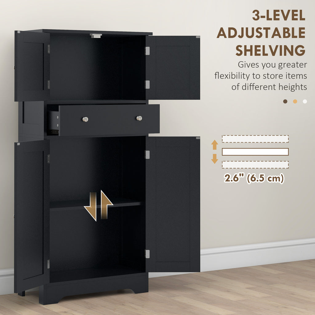 50.5" Kitchen Storage Cabinet, Modern Kitchen Pantry Cabinet with 4 Doors, Drawer, Adjustable Shelf, Black
