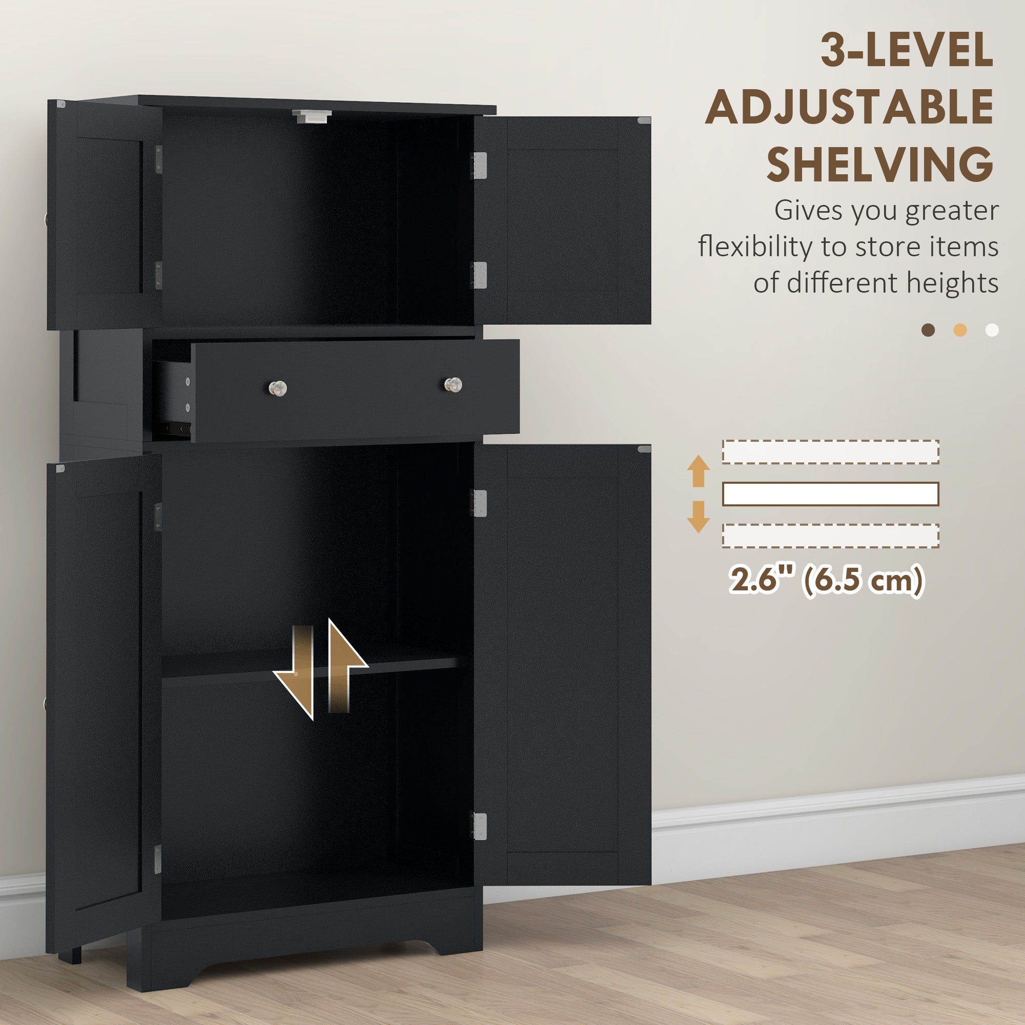 50.5" Kitchen Storage Cabinet, Modern Kitchen Pantry Cabinet with 4 Doors, Drawer, Adjustable Shelf, Black
