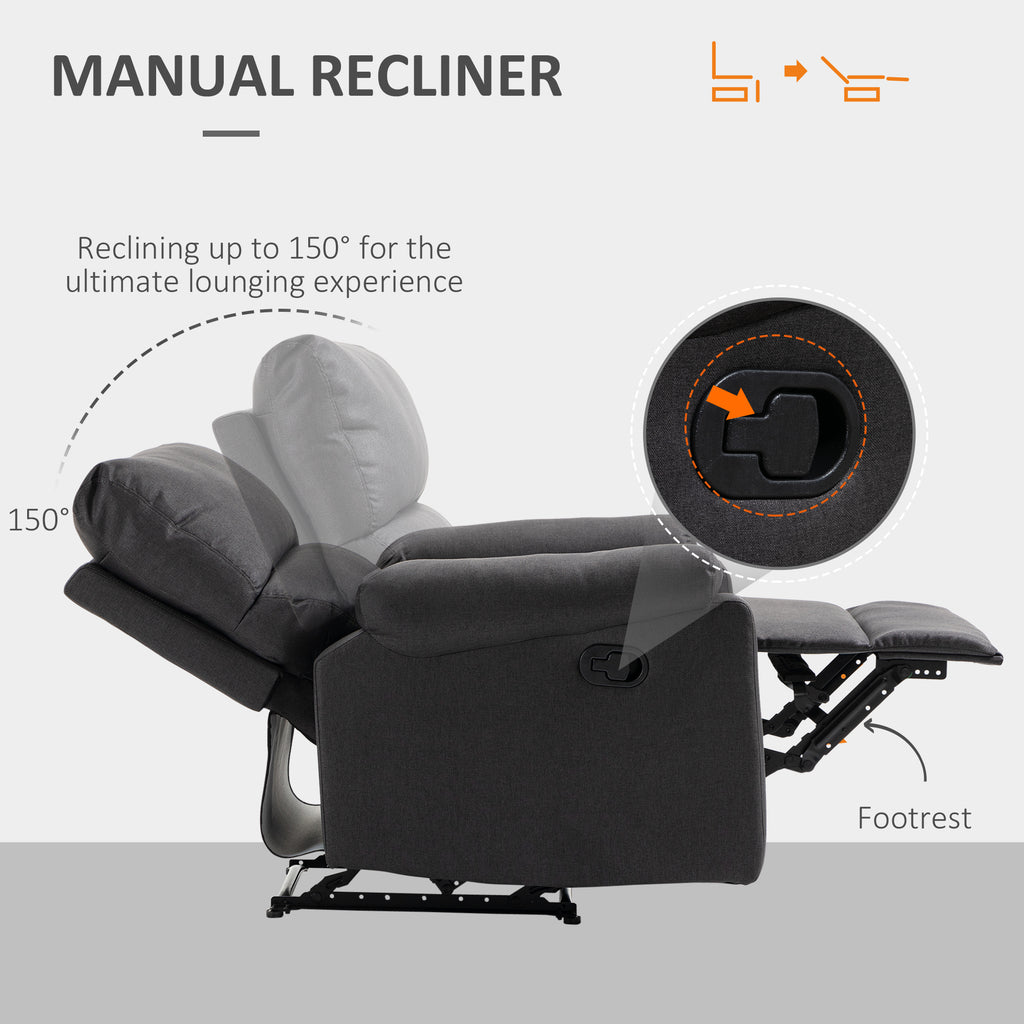 Recliner Chair, Manual Reclining Chair with Footrest, Padded Seat for Living Room, Bedroom, Study, Dark Grey