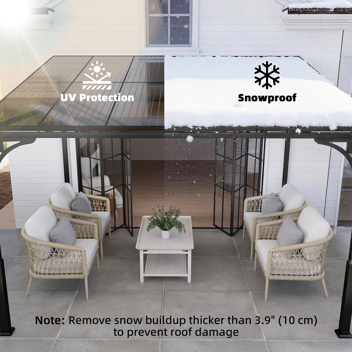 11' x 10' Outdoor Pergola, Wall Mounted Hardtop Lean-to Gazebo with Polycarbonate Roof and Metal-Aluminium Frame