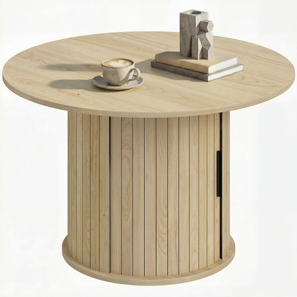 Round Coffee Table, 31.5" Center Table, Natural Wood