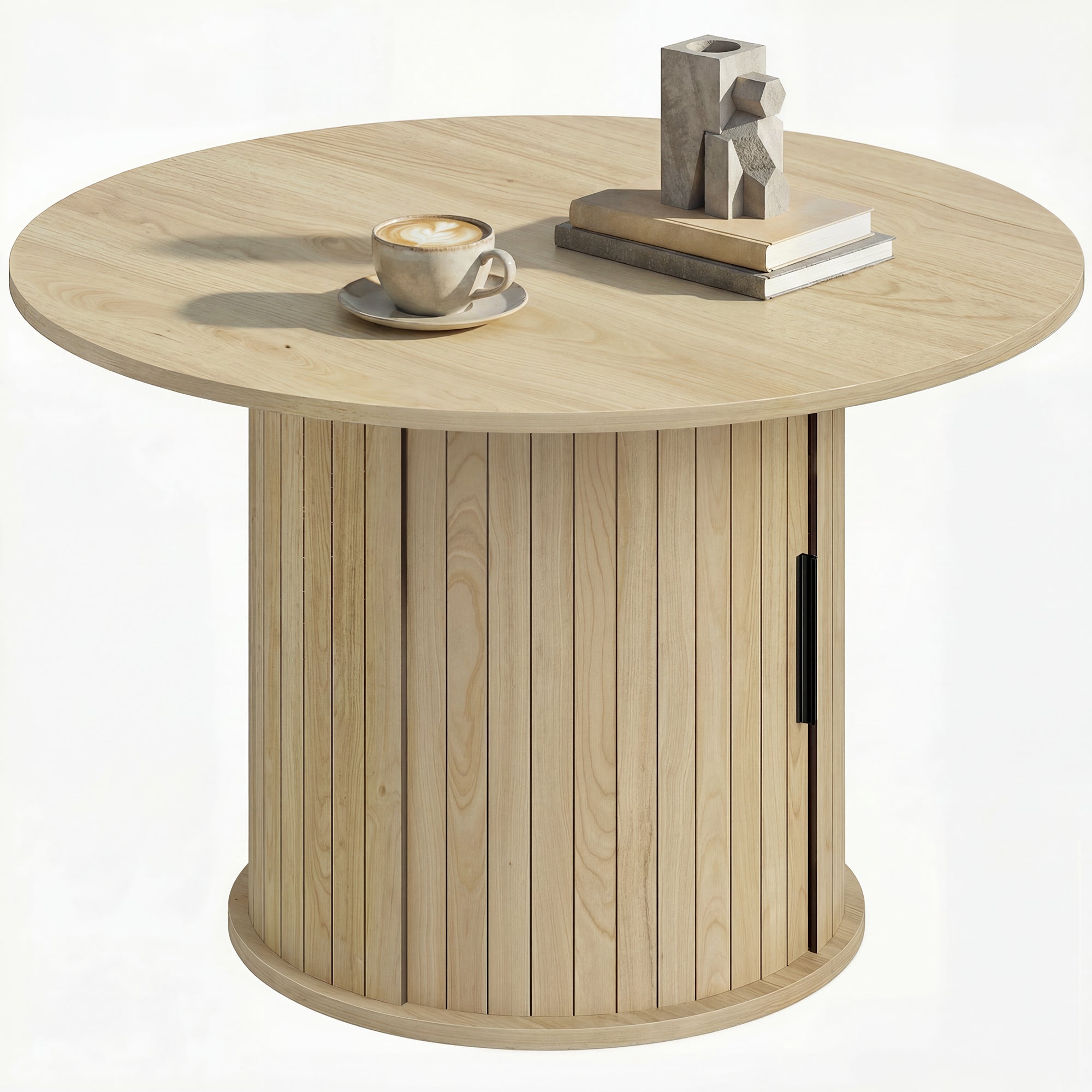 Round Coffee Table, 31.5" Center Table, Natural Wood