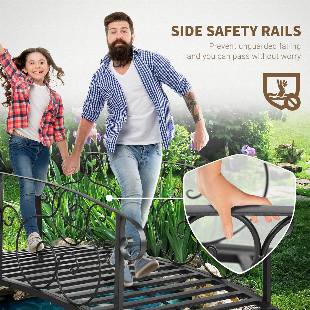 6FT Steel Garden Bridge with Safety Siderails, Decorative Arc Landscaping Bridge for Backyard Creek Stream Pond, Brown