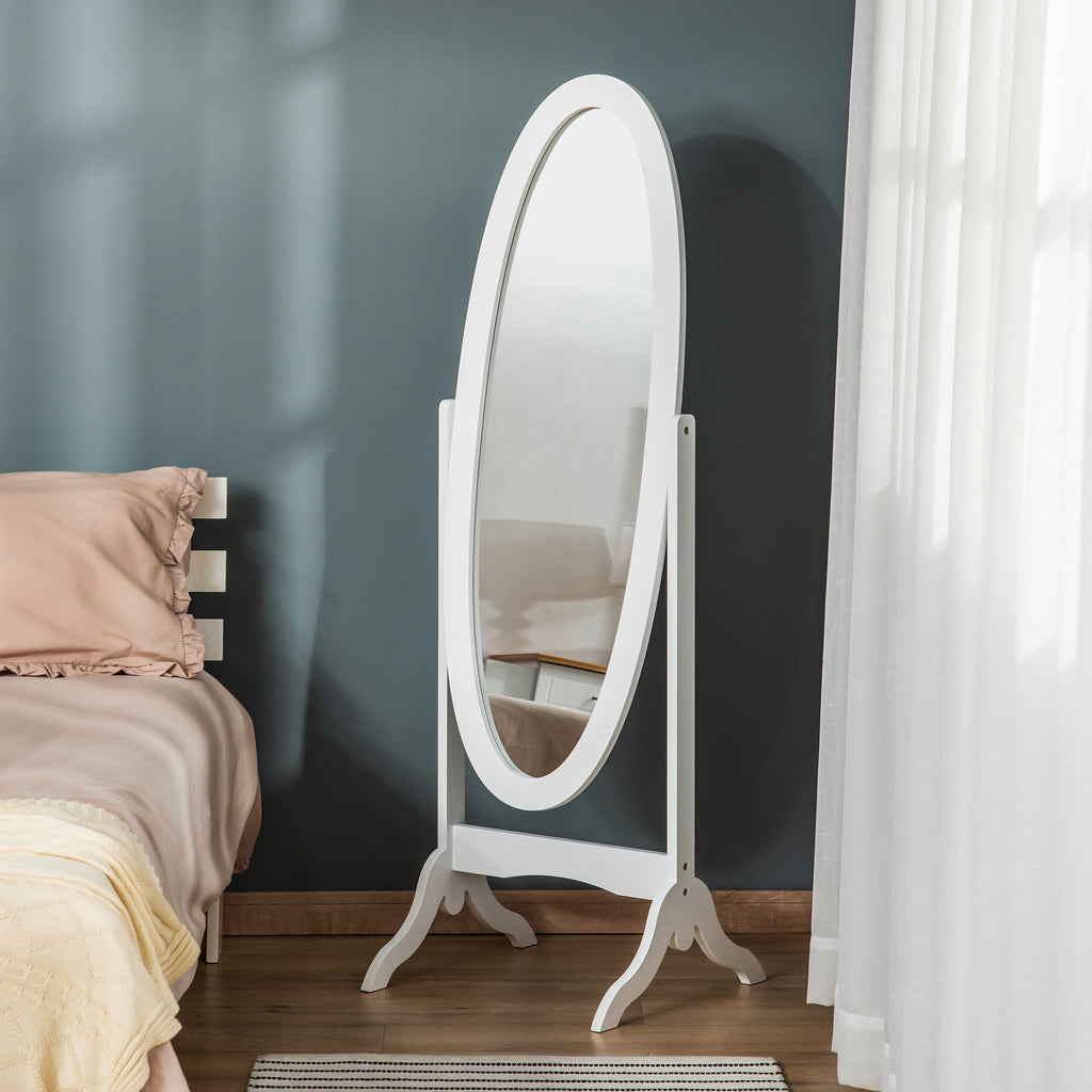 Floor Standing Mirror Full Length Mirror with Adjustable Angle Oval Frame for Dressing Room Bedroom Living Room White