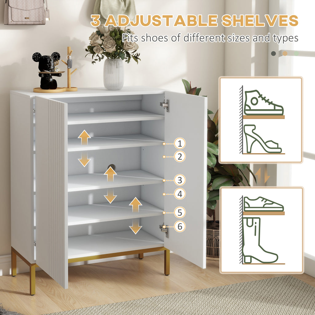 Shoe Storage Cabinet with Adjustable Shelves and Soft-Close Hinges, for 15-20 Pairs of Shoes, White