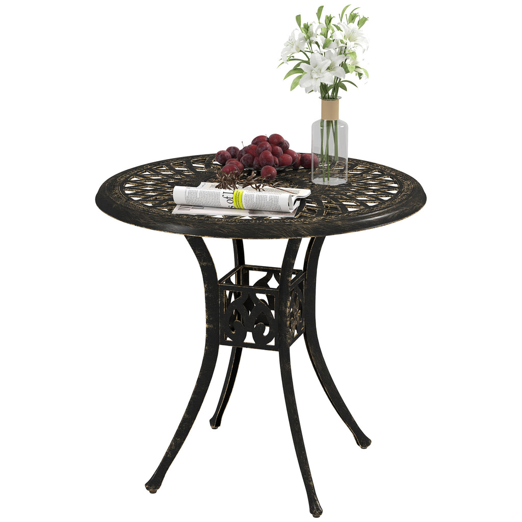 30-inch Round Patio Dining Table with Umbrella Hole Cast Aluminium Outdoor Bistro Table, Black