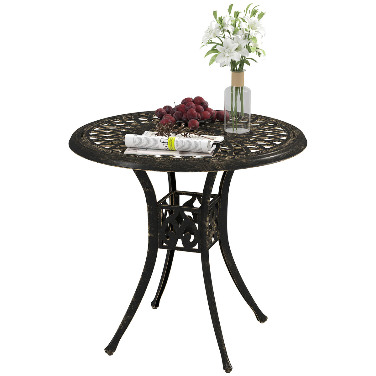 30-inch Round Patio Dining Table with Umbrella Hole Cast Aluminium Outdoor Bistro Table, Black