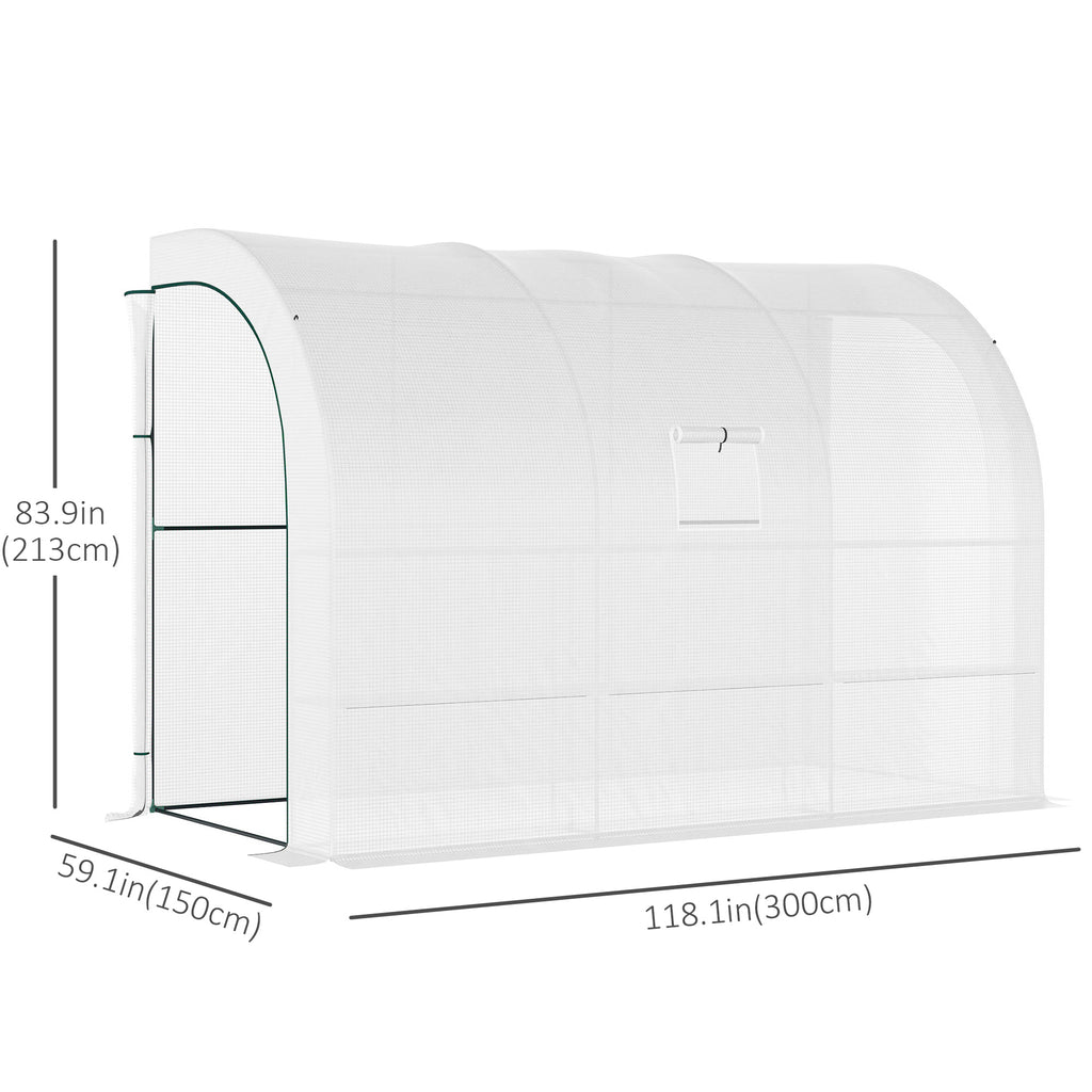 دفيئة زراعية خارجية من نوع Lean-to مع نوافذ وبابين بسحاب، مقاس 10' x 5' x 7'، لون أبيض