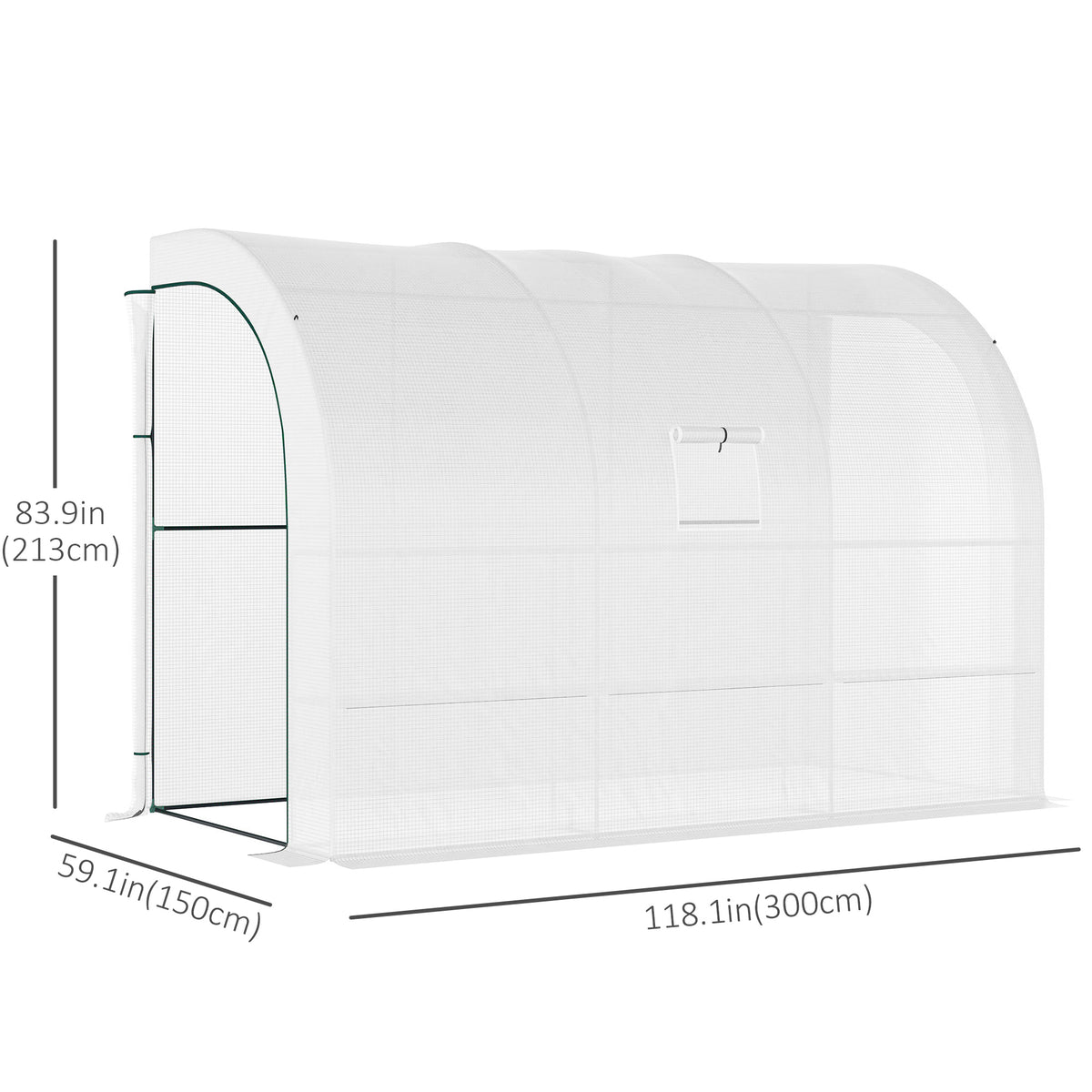 دفيئة زراعية خارجية من نوع Lean-to مع نوافذ وبابين بسحاب، مقاس 10' x 5' x 7'، لون أبيض