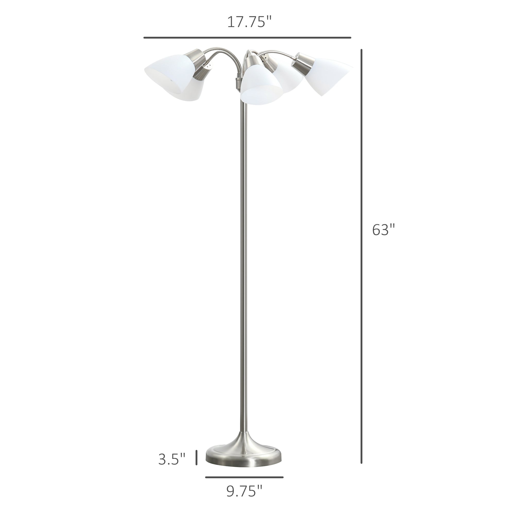Arc Tree Floor Lamp with 5 Adjustable Rotating Lights, Modern Standing Gooseneck Reading Light for Living Room Bedroom Office, Satin Nickel