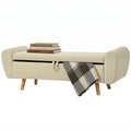 Storage Ottoman, 59" Corduroy End of Bed Storage Bench for King Size Bed with Wooden Legs and Rolled Arms, Beige
