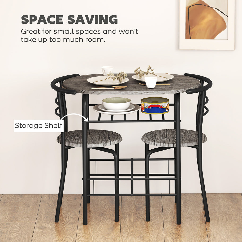 Dining Table Set of 3, 31.5" Kitchen Table and Chairs Set for 2 with Shelf, for Small Space, Dining Room, Living Room
