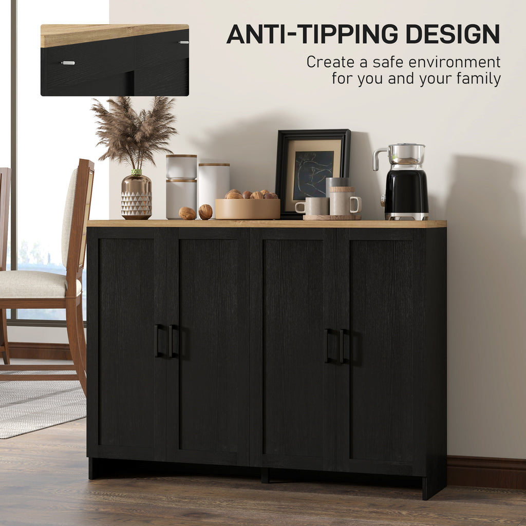 Modern Sideboard Buffet Cabinet, Modern Kitchen Storage Cabinet with 3 Doors Adjustable Shelves, for Dining Room, Black