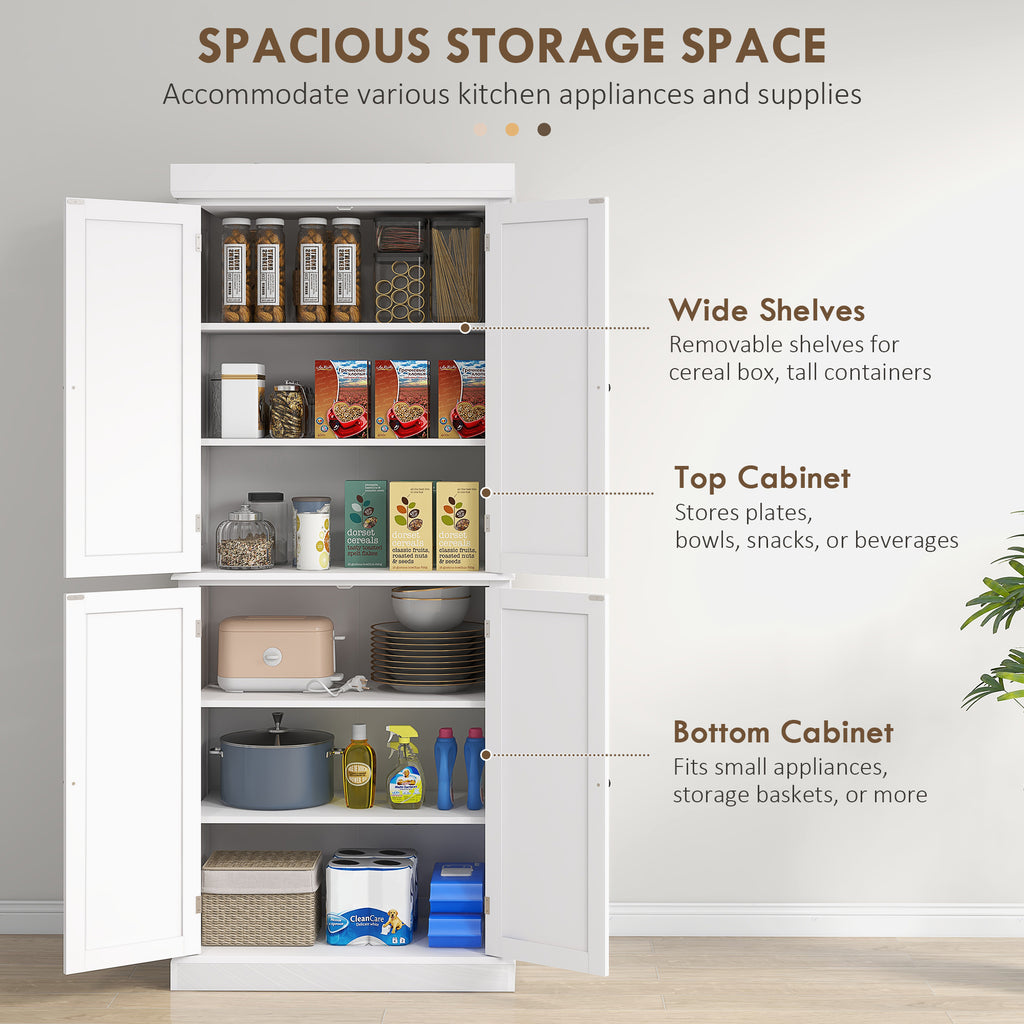 72.5" Freestanding Kitchen Pantry Cabinet with 4 Doors, Black