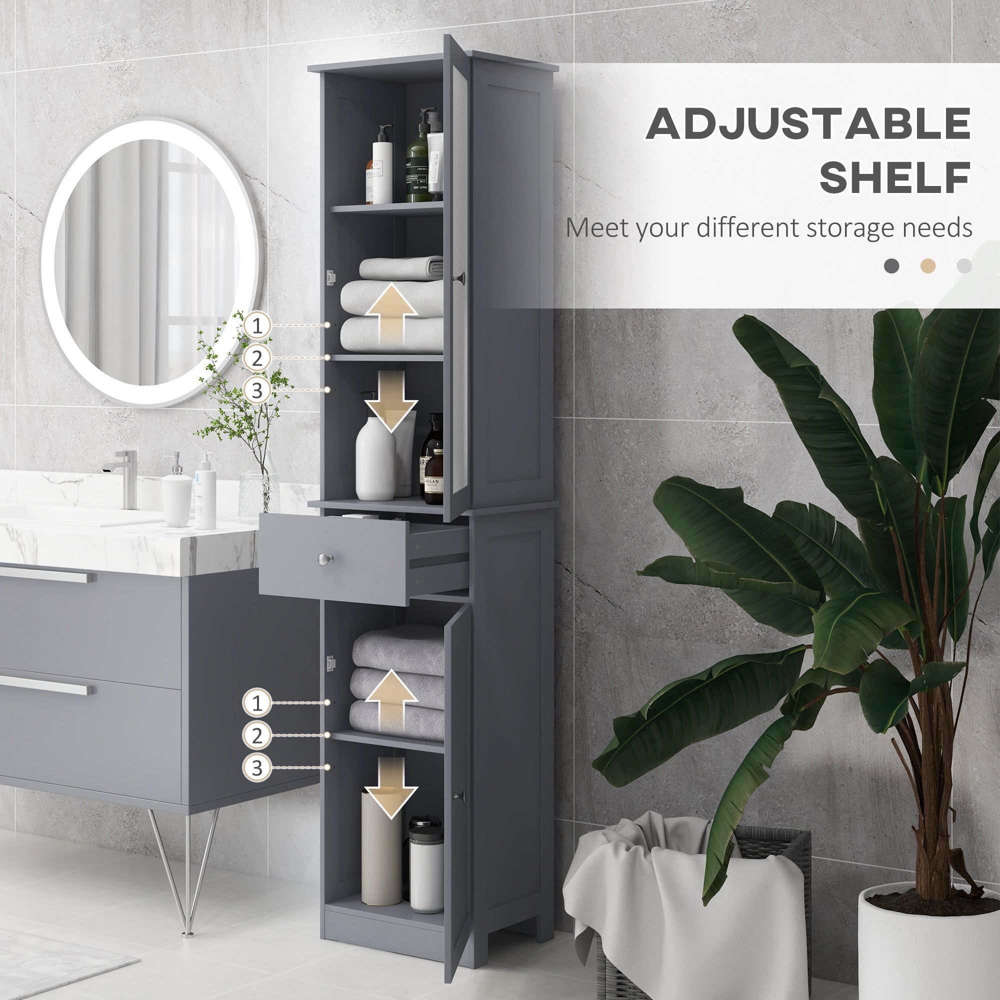 Tall Bathroom Cabinet, Bathroom Storage Cabinet with Drawers, 2 Doors and Adjustable Shelves, White