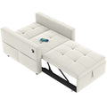 Convertible Chair Bed, Pull Out Sleeper Chair with USB, Adjustable Backrest, Small Velvet Futon Sofa Bed, Cream White