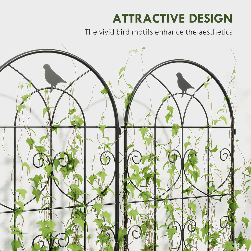 Set of 2 Metal Garden Trellis, Decorative Trellis Panels, Bird Design, 150 x 50 cm, Black