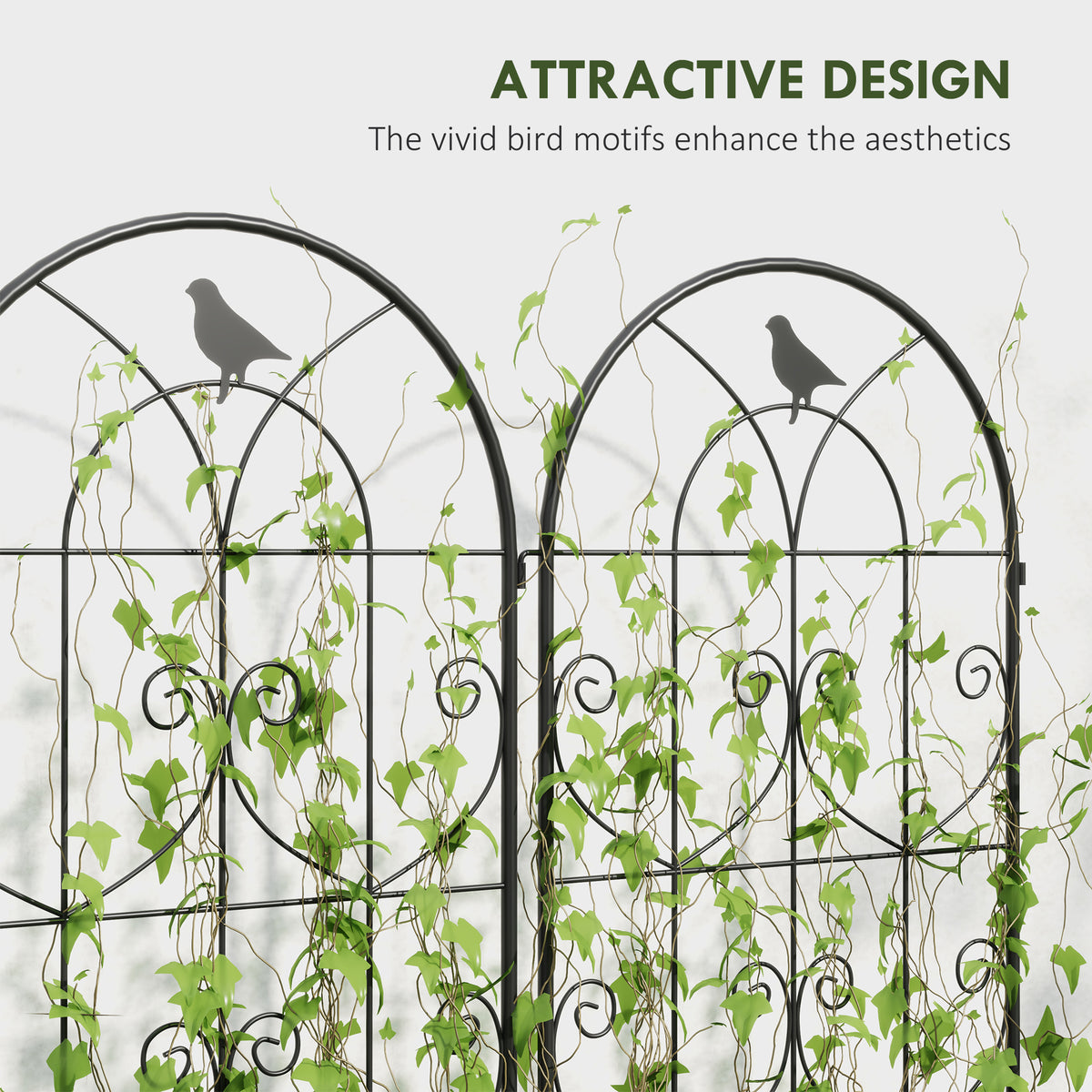 Set of 2 Metal Garden Trellis, Decorative Trellis Panels, Bird Design, 150 x 50 cm, Black