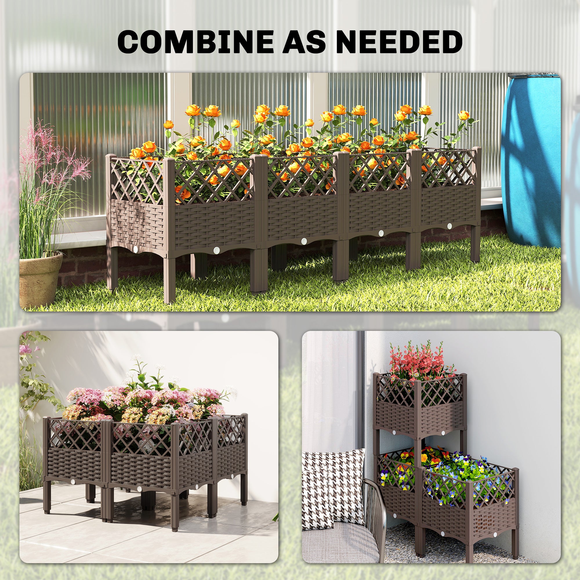 Raised Garden Bed with Legs, Self Watering Elevated Planter Boxes with Drainage Holes, 31.5" x 15.7" x 20.3"