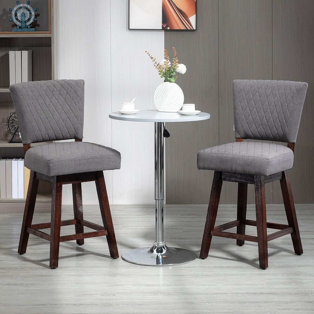 2 Pieces Swivel Bar Stools, Counter Height Stools Set of 2 with Wood Legs and Footrests for Dining Room, Dark Grey