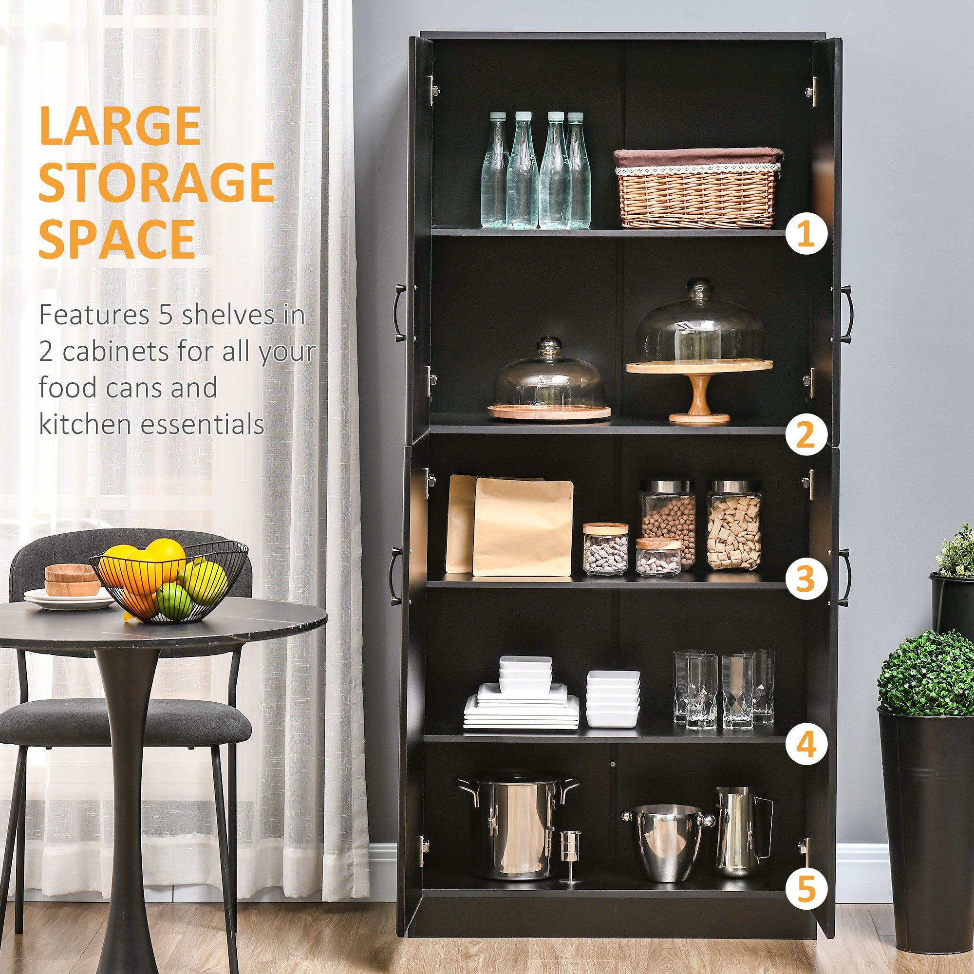 71" Freestanding Kitchen Pantry Cabinet, Storage Cabinet with 4 Hinged Doors and Adjustable Shelves, White