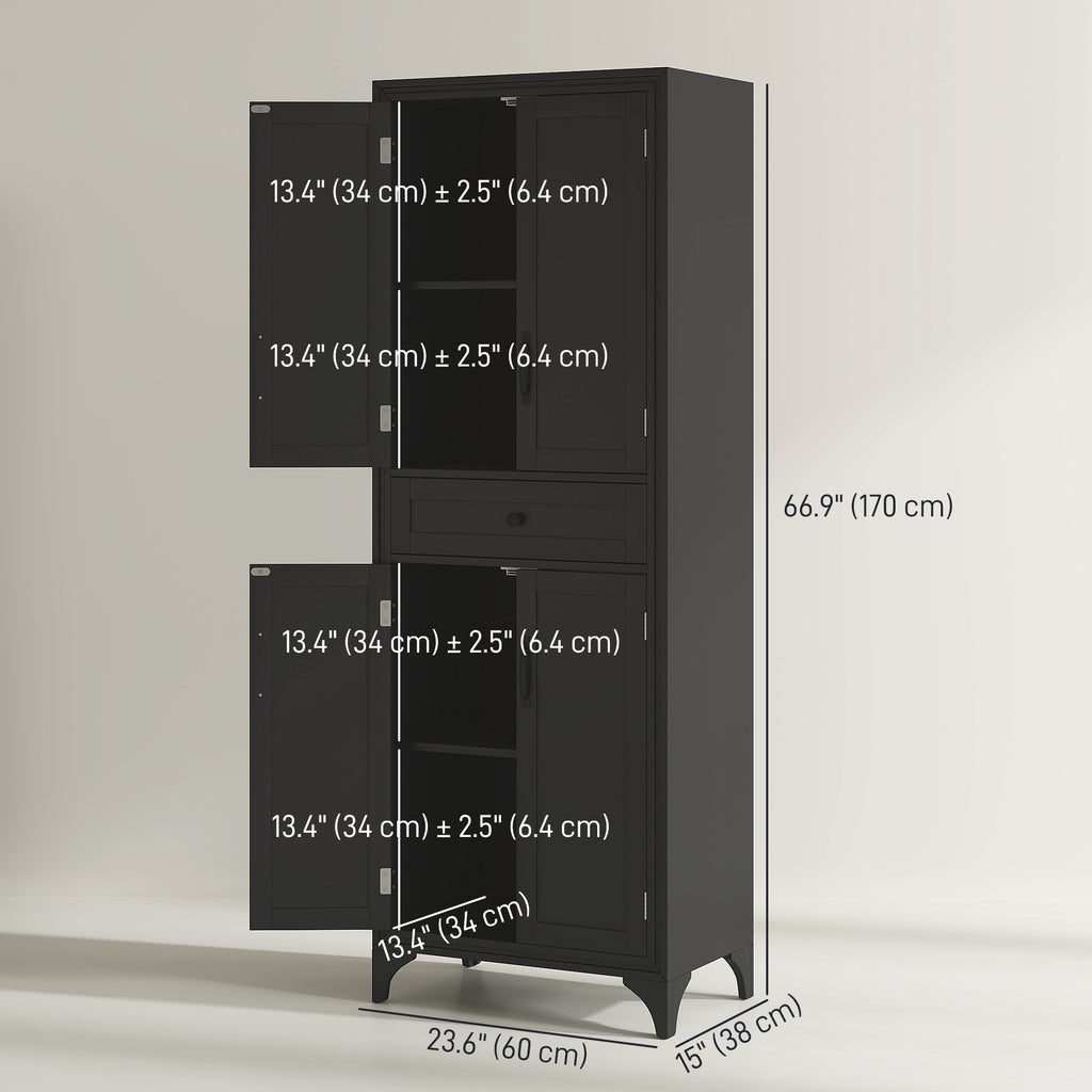 Freestanding Storage Cabinet, Kitchen Pantry Cabinet with 2 Shelves, 4 Doors for Dining Room, Black