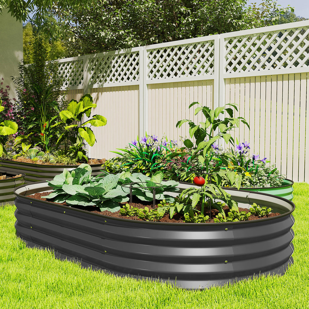 صندوق زراعة خارجي كبير 6' × 3' × 1'، حوض حديقة مرتفع مجلفن مع وتد نبات معدني، رمادي داكن